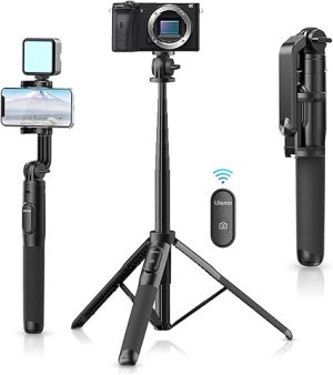 ULANZI SK-03 Selfie Stick Tripod, 64" Professional Stable Phone Tripod Stand for Smartphone/Action Camera, 3 in 1 Extendable Phone Tripod with Detachable Remote for Travel Selfies Video Recording Vlog